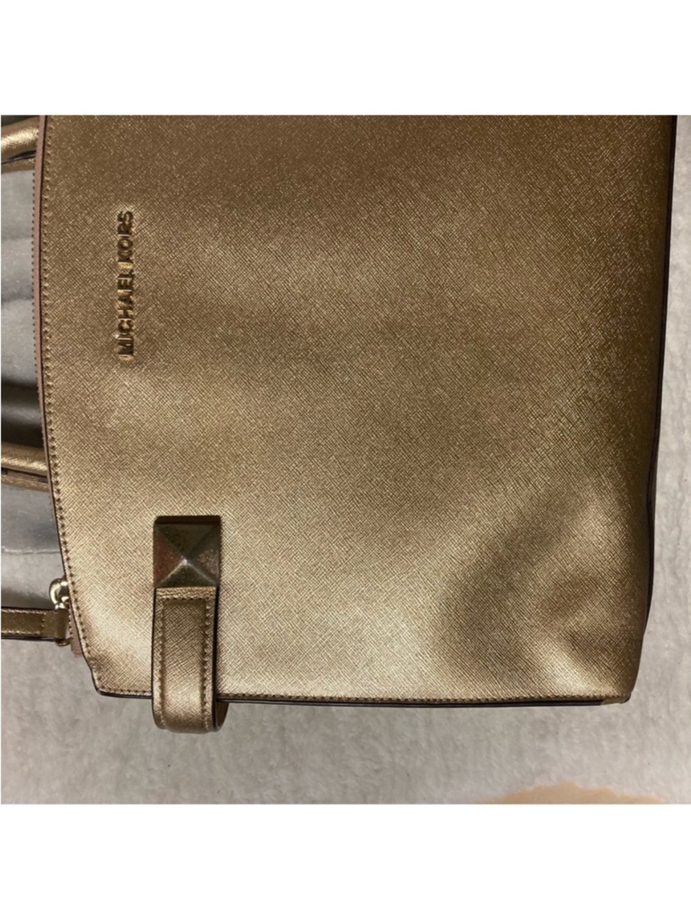 Michael Kors Karla East West Satchel Handbag Metallic Gold Crossbody - Picture 4 of 15